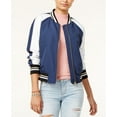 thumbnail image 1 of Hippie Rose Juniors Cropped Varsity Bomber Jacket Navy Ivory Combo XS, 1 of 1