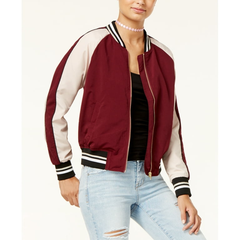 Hippie Rose Juniors Cropped Varsity Bomber Jacket Red Seed Combo XL Walmart