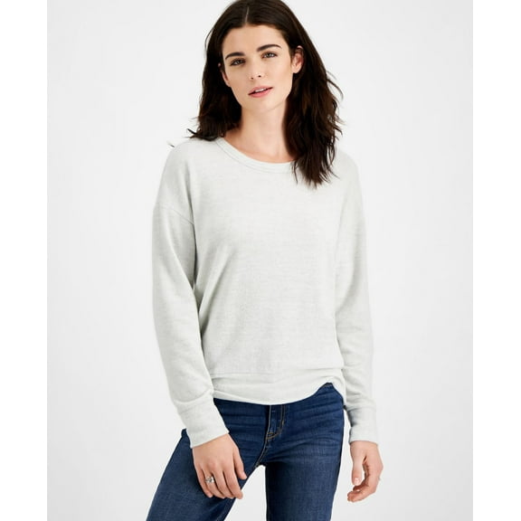 Hippie Rose Juniors Cutout-Back Knit Top,White/Heather Grey,Large