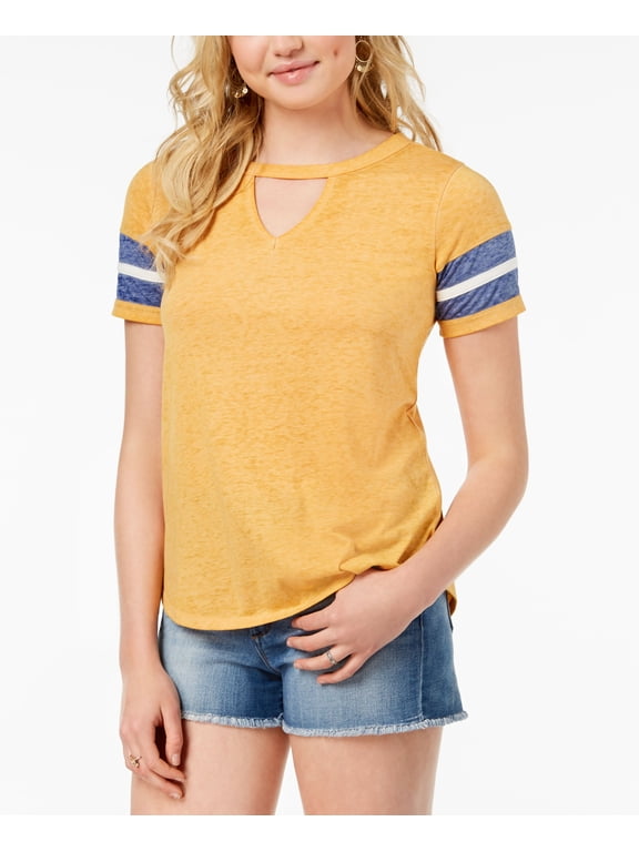 Juniors Cutout Varsity T-Shirt Heathered Gold S