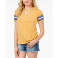 thumbnail image 1 of Hippie Rose Juniors' Cutout Varsity T-Shirt (Heathered Gold, XS), 1 of 1