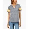thumbnail image 1 of Hippie Rose Juniors Cutout Varsity T-Shirt Heathered Navy S, 1 of 1