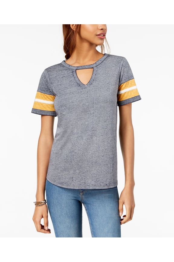 Juniors Cutout Varsity T-Shirt Heathered Navy S
