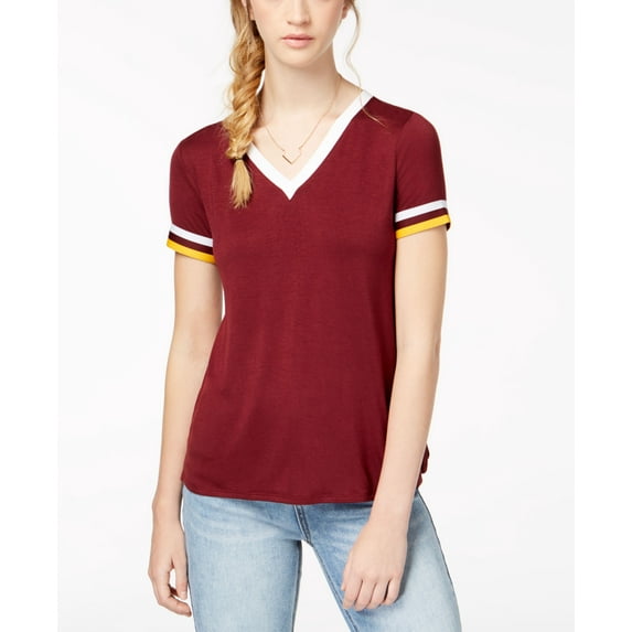 Hippie Rose Juniors Football Stripe T-Shirt Burgundy XS