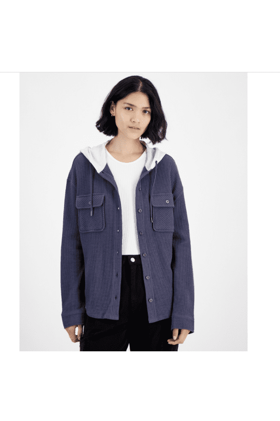 Juniors' Hooded Waffle Knit Shacket