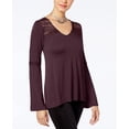 thumbnail image 1 of Hippie Rose Juniors Lace Trim Bell Sleeve Top Eggplant S, 1 of 1