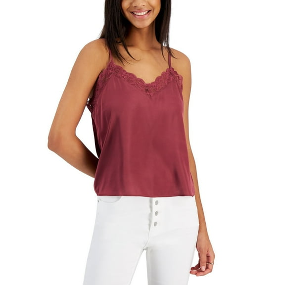 Hippie Rose Juniors' Lace-Trim Satin Tank Top B4HP (Red,Juniors,M)