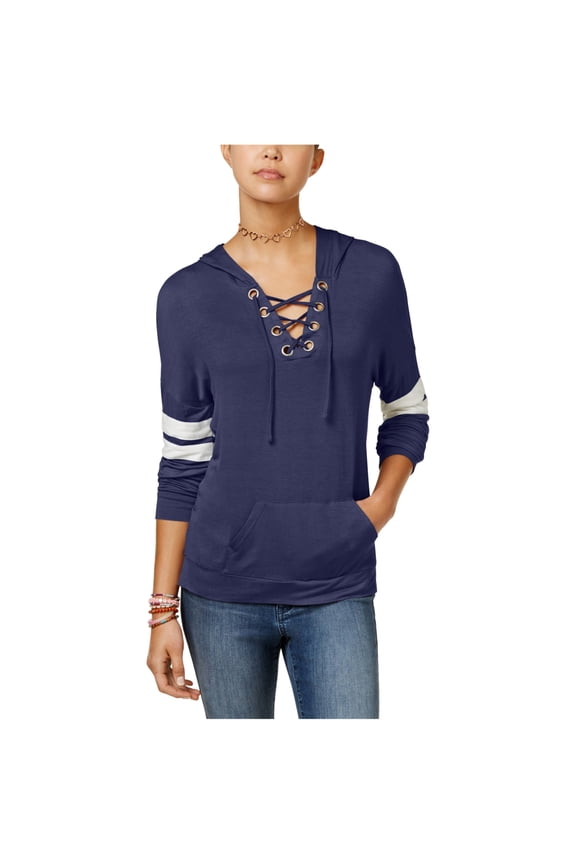 Juniors Lace Up Hoodie Indie Blue L