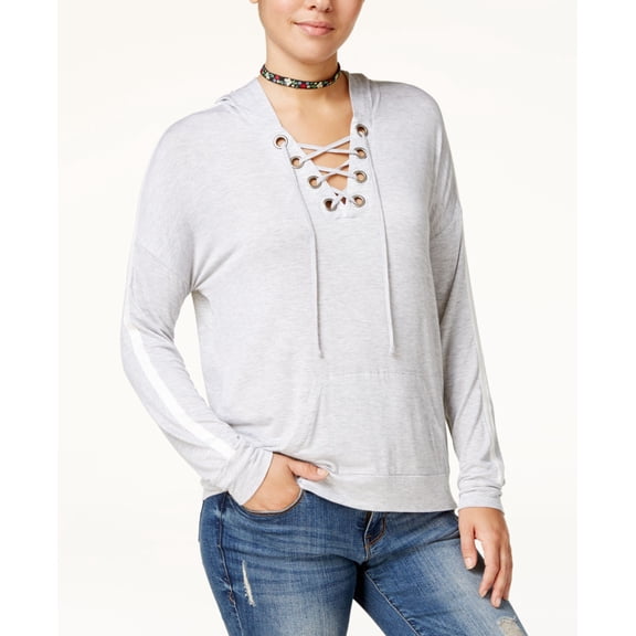 Hippie Rose Juniors Lace-Up Hoodie Light Heather Grey M