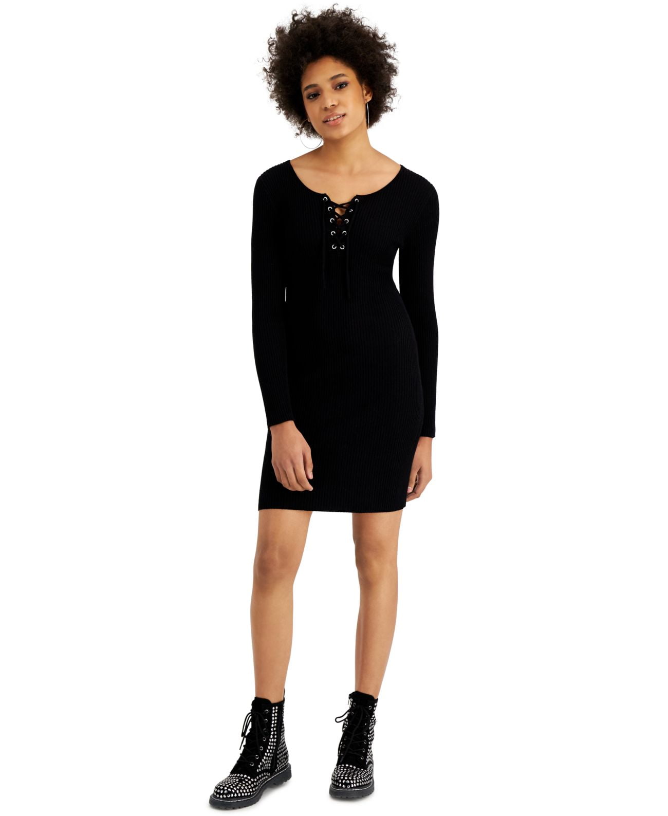 Hippie Rose Juniors Lace Up Sweater Dress Black Small Walmart