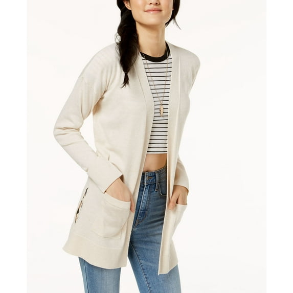 Hippie Rose Juniors Lattice Side Cardigan Heather Oatmeal XL