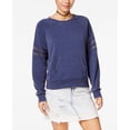 thumbnail image 1 of Hippie Rose Juniors Mesh Trimmed Pullover Sweatshirt Indie Blue XS, 1 of 1