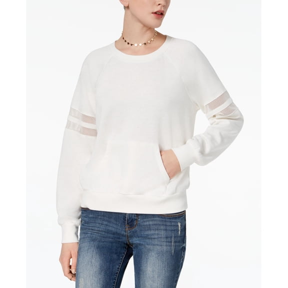 Hippie Rose Juniors Mesh Trimmed Pullover Sweatshirt Ivory XL