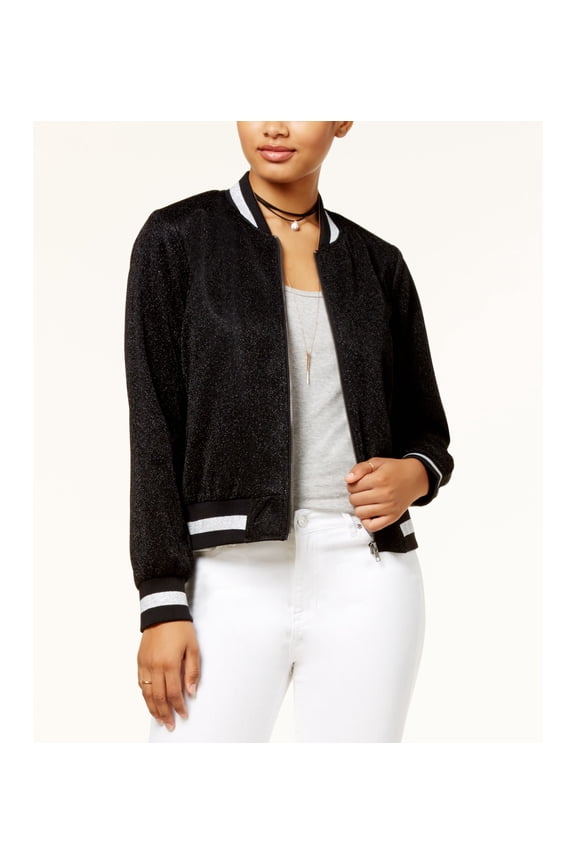 Juniors Metallic Bomber Jacket Black Lorex XS