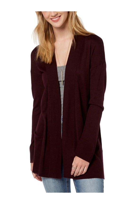Juniors Open Front Cardigan Heather Eggplant L