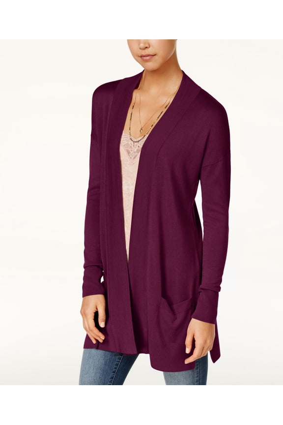 Juniors Open Front Duster Cardigan Retro Maroon S