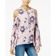 thumbnail image 1 of Hippie Rose Juniors Printed Bell Sleeve Cold Shoulder Top Light Pink Floral M, 1 of 1