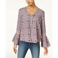 thumbnail image 1 of Hippie Rose Juniors Printed Crochet Bell Sleeve Top Blush Mandala Tile XS, 1 of 1