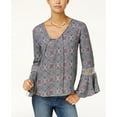 thumbnail image 1 of Hippie Rose Juniors Printed Crochet Bell Sleeve Top Teal Manadala Tile XS, 1 of 1