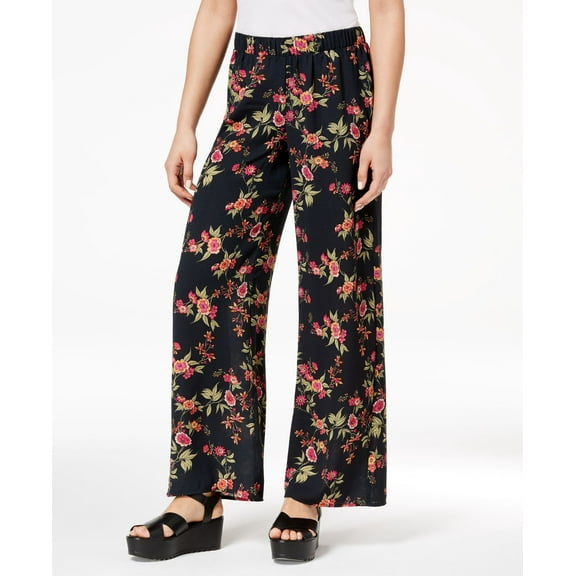 Hippie Rose Juniors Printed Wide Leg Soft Pants Black Floral L