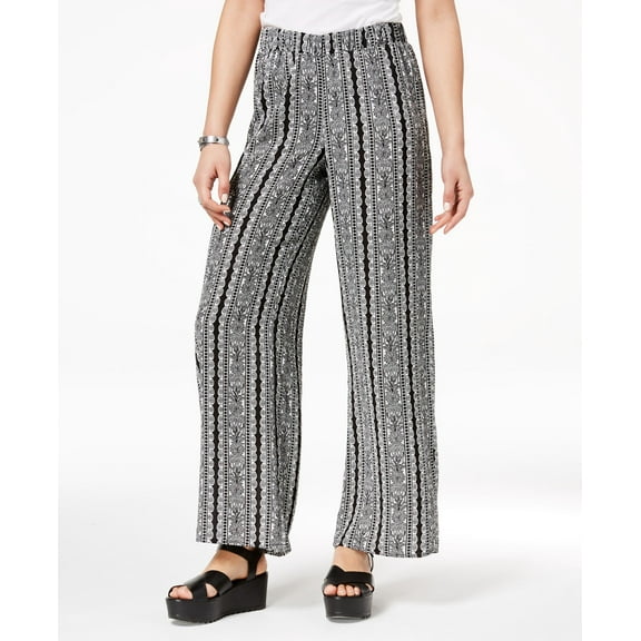 Hippie Rose Juniors Printed Wide Leg Soft Pants Black White Vertical L