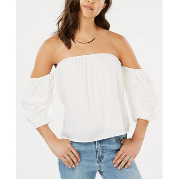 Hippie Rose Juniors Puff Sleeved Off The Shoulder Top White XL