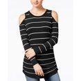 thumbnail image 1 of Hippie Rose Juniors Ruched Cold Shoulder Sweater Black Combo S, 1 of 1
