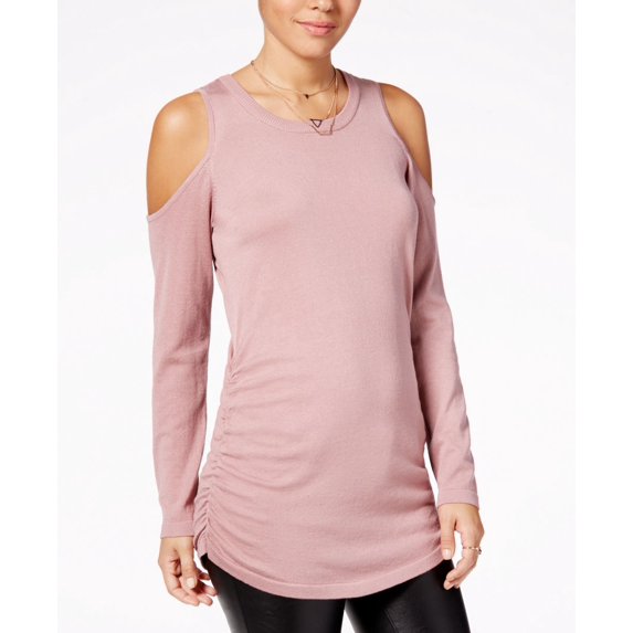 Hippie Rose Juniors Ruched Cold Shoulder Sweater Crystal Mauve S