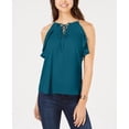 thumbnail image 1 of Hippie Rose Juniors' Ruffled Lace-Up Top (Turkish Teal, L), 1 of 1