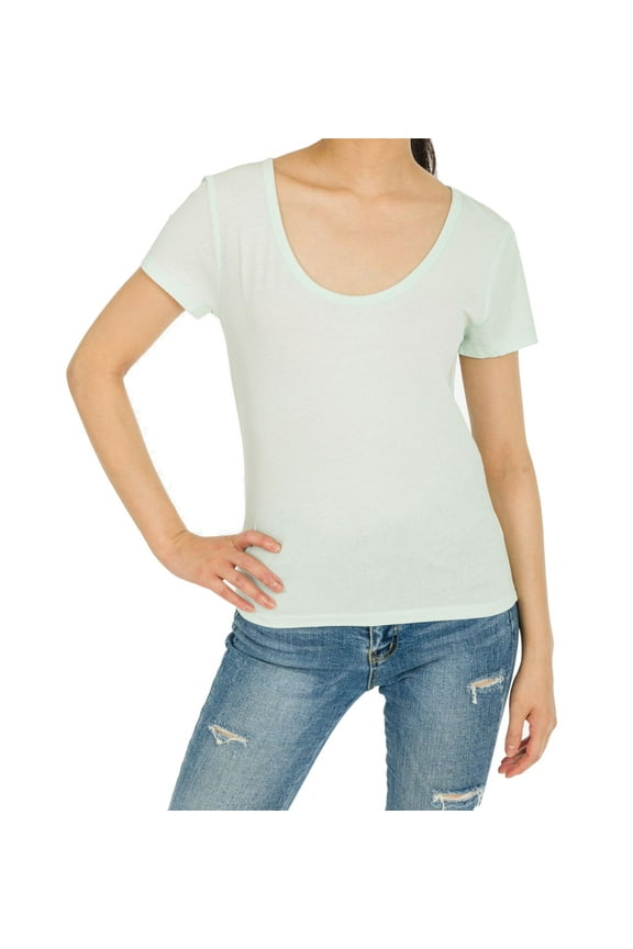 Juniors Scoop Neck T Shirt,Mint,Small