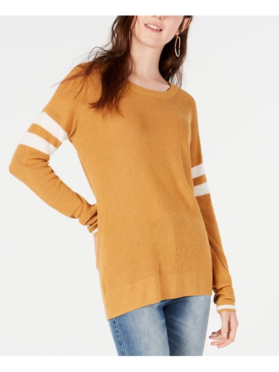 Juniors Scoop Neck Varsity Stripe Sweater Sundried Honey XL