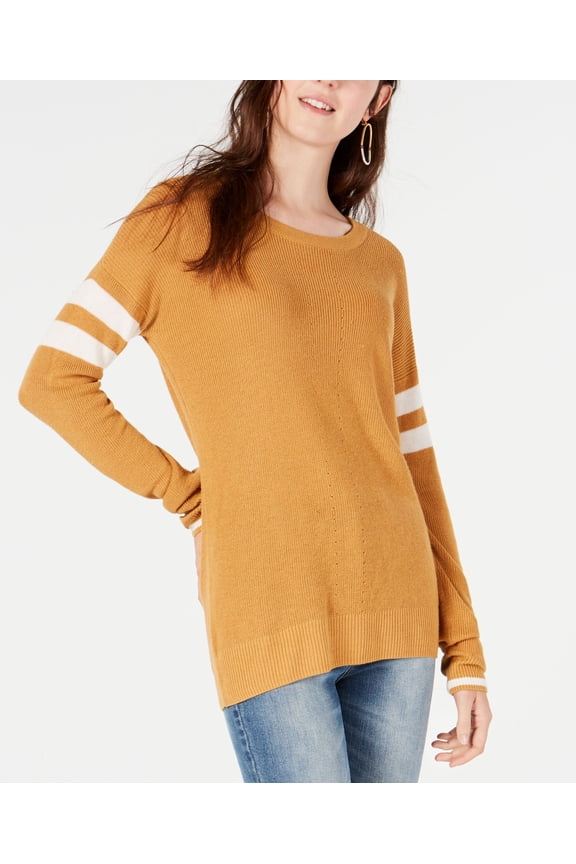 Juniors Scoop Neck Varsity Stripe Sweater Sundried Honey XL