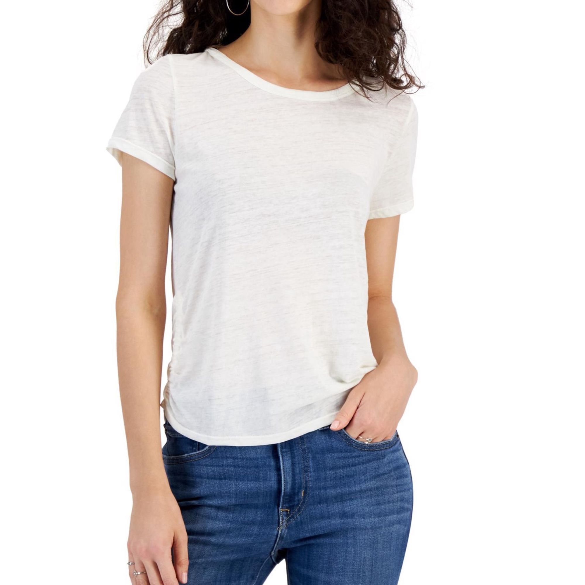 Hippie Rose Womens Side Ruched Short Embellished T-Shirt, White, Small ...