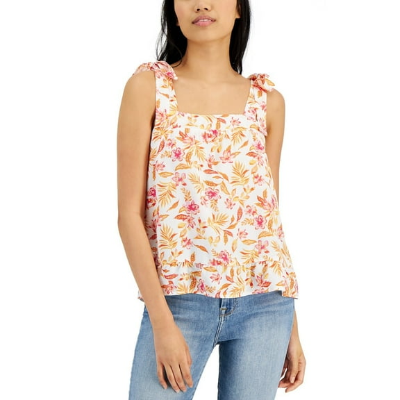 Hippie Rose Juniors' Square-Neck Tie-Strap Smocked Top B4HP (White,Juniors,XS)