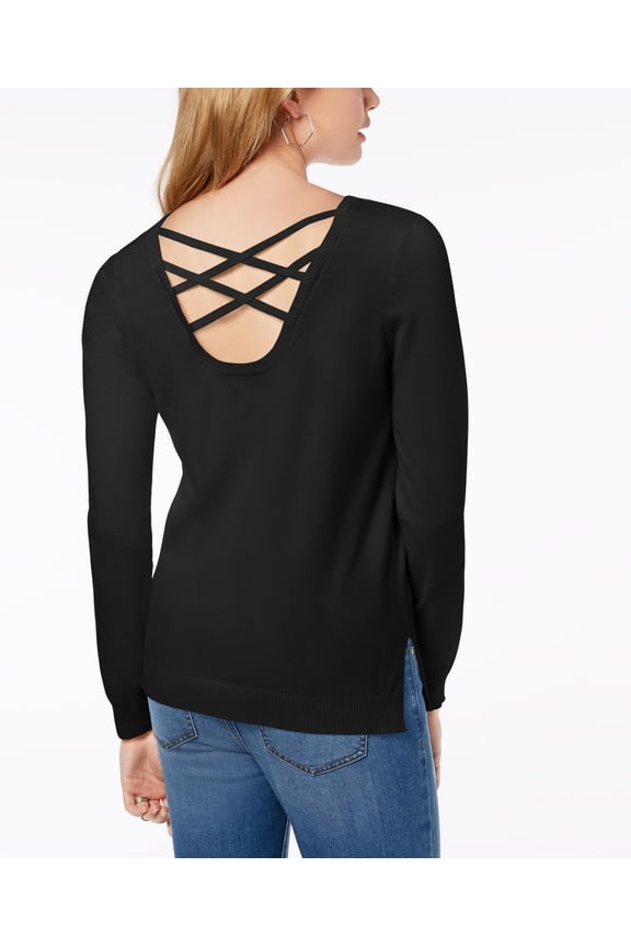 Juniors Strappy Back Sweater Black M