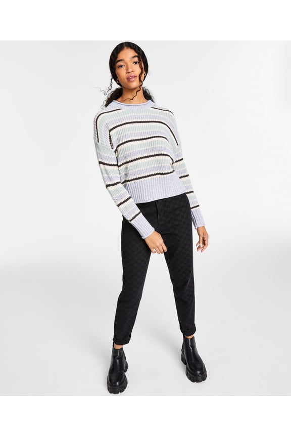 Juniors Striped Crewneck Sweater