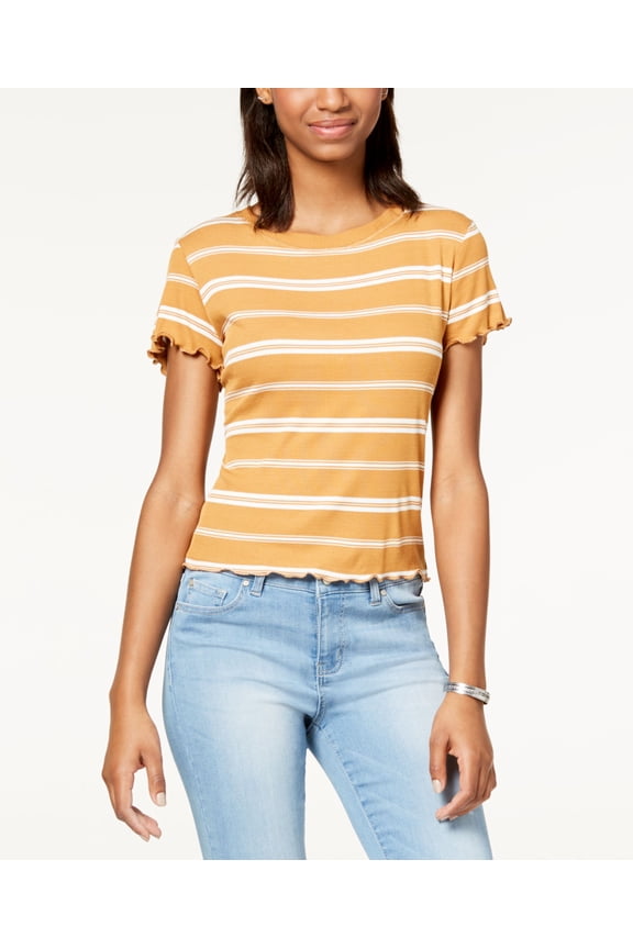 Juniors Striped Lettuce Edge T-Shirt Gold XL