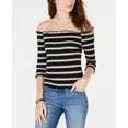 thumbnail image 1 of Hippie Rose Juniors Striped Off The Shoulder Top Black White Stripe XL, 1 of 1