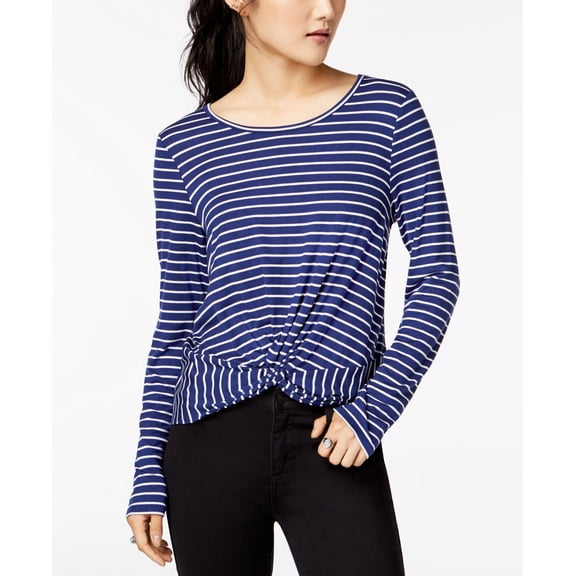 Hippie Rose Juniors Striped Twist Front T-Shirt Blue Stripe M