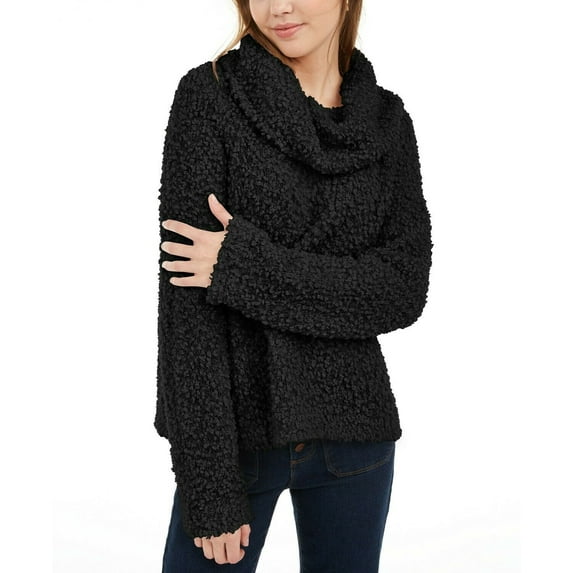 Hippie Rose Juniors' Textured Cowl-Neck Sweater Black Size Extra Small