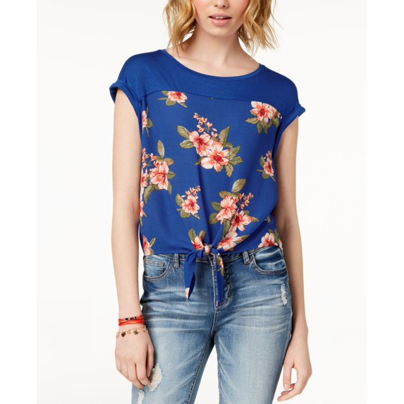 Hippie Rose Juniors Tie Front Top Blue Floral XL