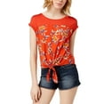 thumbnail image 1 of Hippie Rose Juniors Tie Front Top Red Floral L, 1 of 2