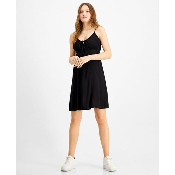 Hippie Rose Juniors' Tie-Neck Babydoll Dress Black S