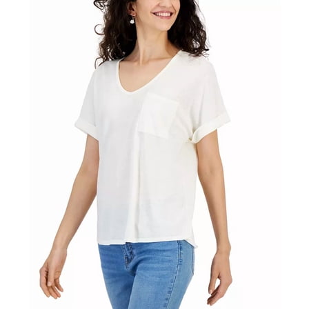 Hippie Rose Juniors' V-Neck Pocket Short-Sleeve T-Shirt