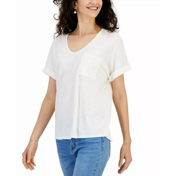 Hippie Rose Juniors' V-Neck Pocket Short-Sleeve T-Shirt