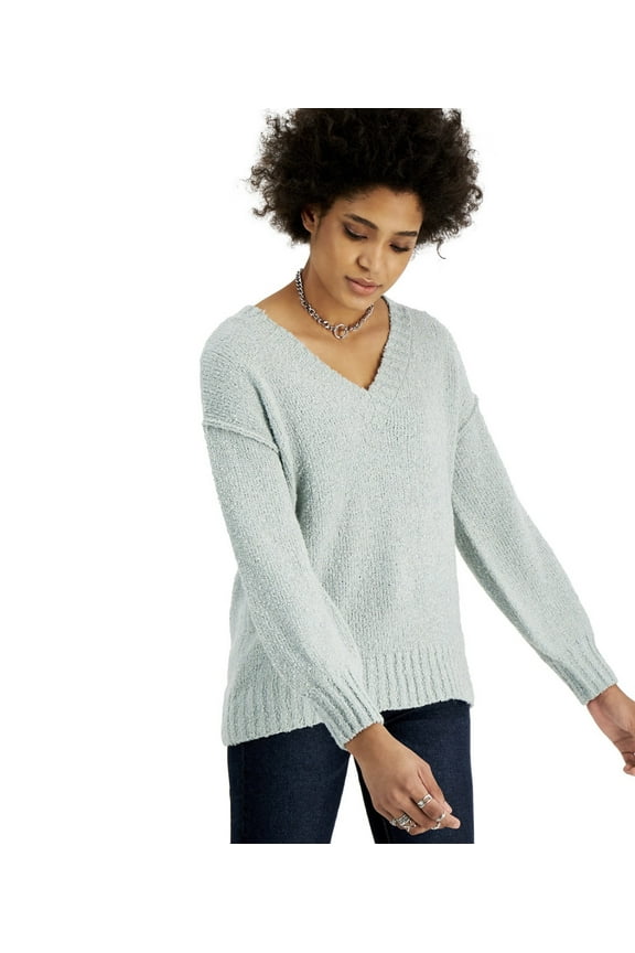 Juniors' V-Neck Tunic Sweater Sage Mint Size M