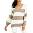 thumbnail image 1 of Hippie Rose Juniors V-Neck Tunic Sweaters, Beige, Medium, 1 of 1