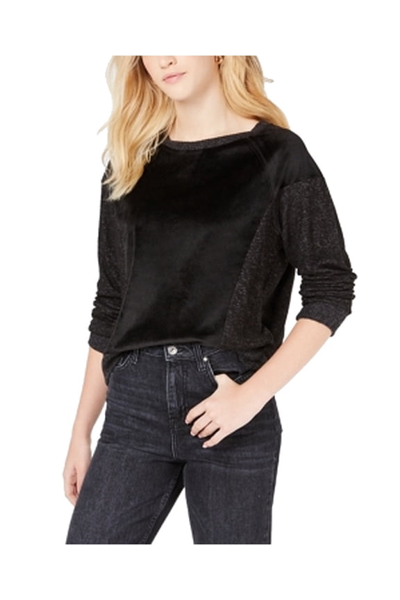 Juniors Velvet Raglan Sweatshirt Black XS