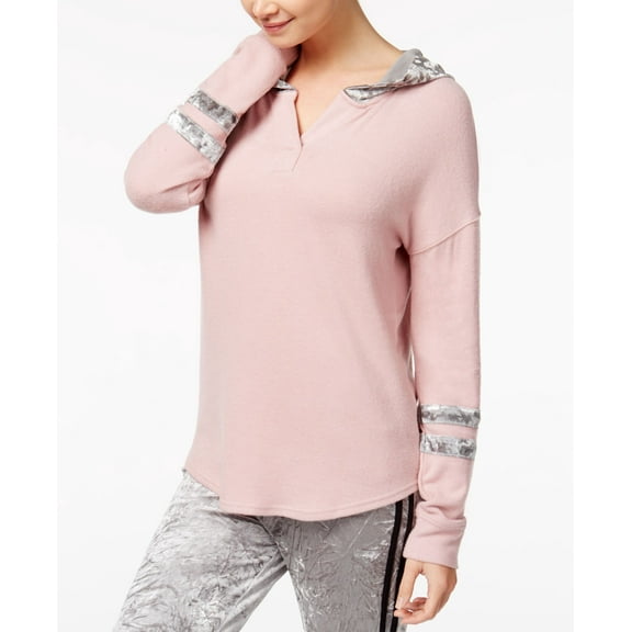 Hippie Rose Juniors' Velvet-Trim Hoodie (Soft Pink, M)