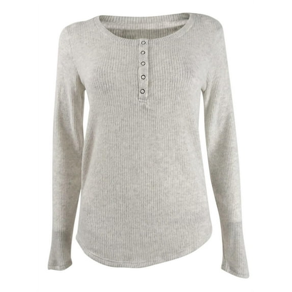 Hippie Rose Juniors' Women's Henley Top White Size Medium